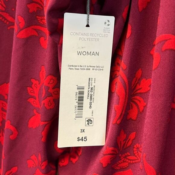 NWT LIZ CLAIBORNE Women’s Career Blouse 3X Magenta Scroll Long Sleeve Stretch - Picture 12 of 15